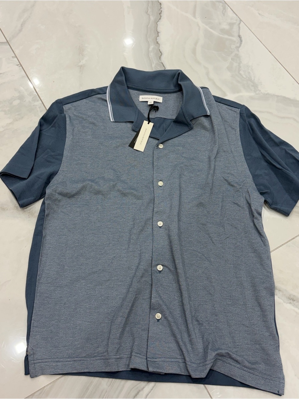 Banana Republic Two-Tone Steel Blue Polo Button-Up